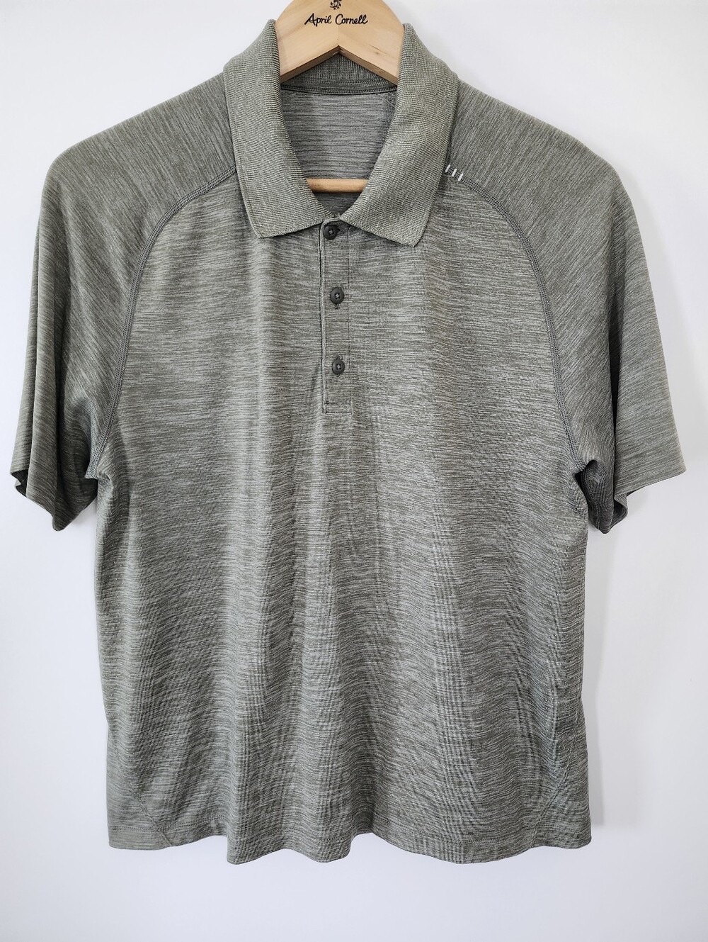 LULULEMON Men's Size Small Heathered‎ Sage Green Polo Shirt Stretch